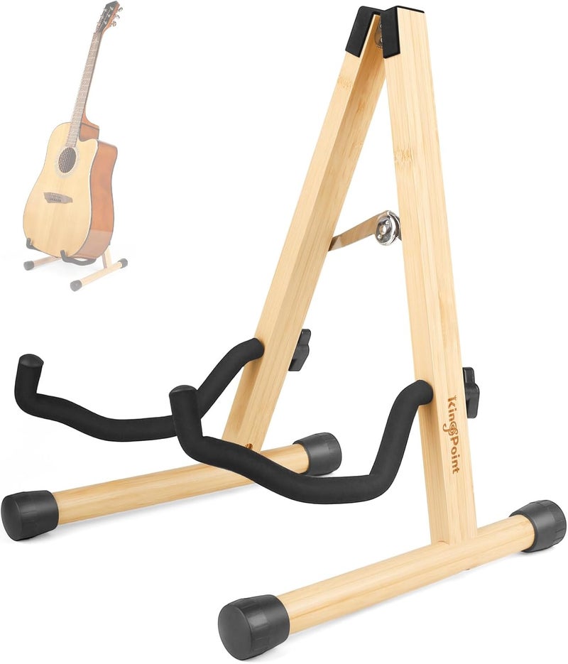 KingPoint Guitar Stand, Guitar Floor Stand, Acoustic Electric Wooden A Frame Folding Guitar Holder Adjustable for Bass, Cello, Mandolin, Banjo, Ukulele (Bamboo) - Image 1